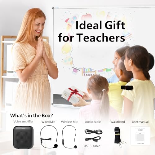 Voice Amplifier with Bluetooth, Portable Speaker with Microphone | Wireless Microphone Headset Speaker for Teacher, Mini Megaphone Sound Amplifier for Classroom, Tour Guides, Speaking - color: Black - 15W