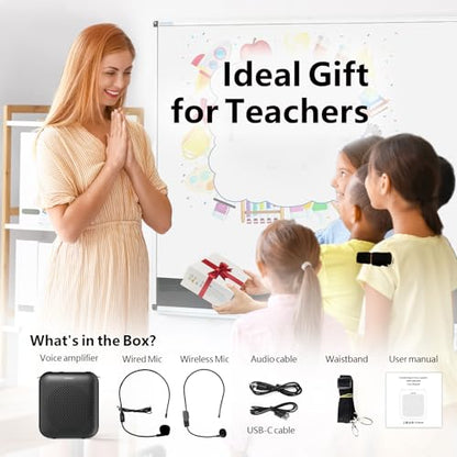 Voice Amplifier with Bluetooth, Portable Speaker with Microphone | Wireless Microphone Headset Speaker for Teacher, Mini Megaphone Sound Amplifier for Classroom, Tour Guides, Speaking - color: Black - 15W