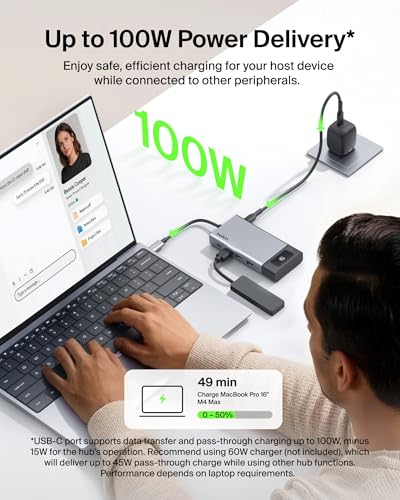 Belkin USB-C Hub 8 in 1 100W Dual Display for Windows | 4K@60Hz resolution, ethernet port, mirrored display support for macOS, compatible with Chromebook, travel-friendly - style: 8-in-1 Hub