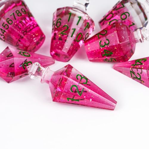 7PCS Potion DND Dice Set,Transparent Sharp Edge Dice Set D&D RPG Polyhedral Die,for Dungeons & Dragons, Pathfinder, and TTRPG Roleplaying Games.(Magenta) - color: Pink