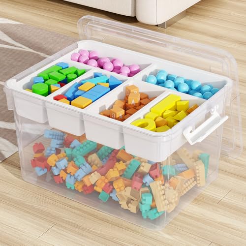 40Qt Large Stackable Storage Bin with Lid & Tray, Clear Plastic Latching Box Organizer with Divider Portable 10Gal Container for Arts & Crafts, Home and Car Trunk Organization, 1Pack - color: Clear White, size: 40QT-1Pack