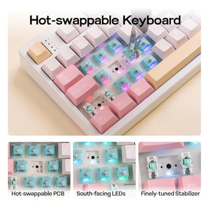 EPOMAKER TH108 Full Size Mechanical Keyboard, Wireless Gaming Keyboard with 8000mAh Battery, Creamy Gasket, 108 Keys, Hot Swap, Custom Driver, RGB Backlight (Pink, Creamy Jade) - color: Pink, size: Creamy Jade