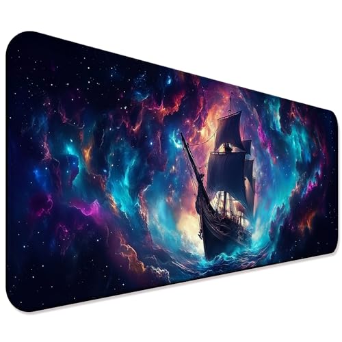 Fantasy Pirate Ship Gaming Desk Mat, Computer Keyboard Large Extended Long Mouse Pad for Office and Home, XL (W01) - color: W01