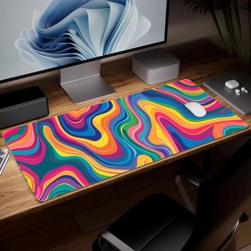 Leather Minimalist Desk Pad, Colorful Art Mouse Pad Large Computer Keyboard Gaming Mousepad Waterproof Desktop Protector & Cover, Decorative PU Leather Laptop Mouse Mat Home Decor 10 x 25.6 inch C40 - color: colorful-3