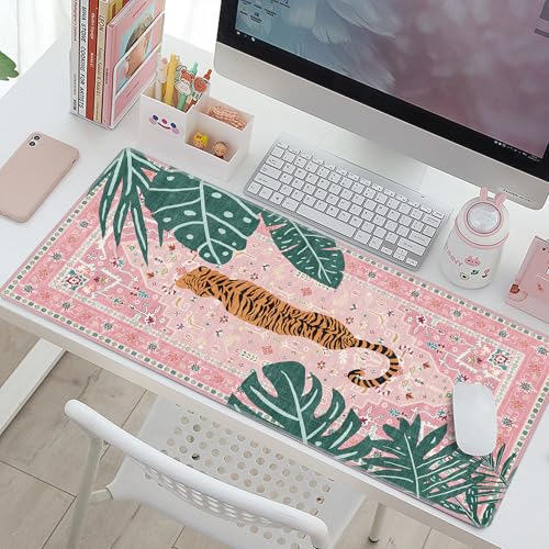 Baziabbo Cute Desk Mat,XXL Extended Large Mouse Pad,Gaming Mousepad with Stitched Edge,Non-Slip Rubber Base Keyboard Desk Pad for Home Office Study Game (A-Pink) - color: A-Pink