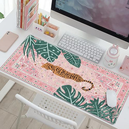 Baziabbo Cute Desk Mat,XXL Extended Large Mouse Pad,Gaming Mousepad with Stitched Edge,Non-Slip Rubber Base Keyboard Desk Pad for Home Office Study Game (A-Pink) - color: A-Pink