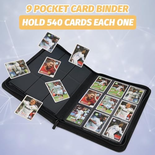 9 Pocket Card Binder, Premium Zip Trading Card Binder, 540 Double Sided Pocket PU Collection Binder, Collector Album, Card Folder for MTG, TCG, Sports Cards (Black) - color: black540