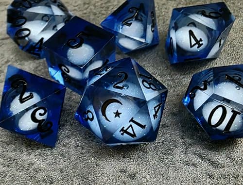 Star Moon Liquid Core Sharp Edge Crystal Dice Set for Dungeons and Dragons Polyhedral RPG Tabletop Dice (Nebula Moon-Blue) - color: Nebula Moon-blue