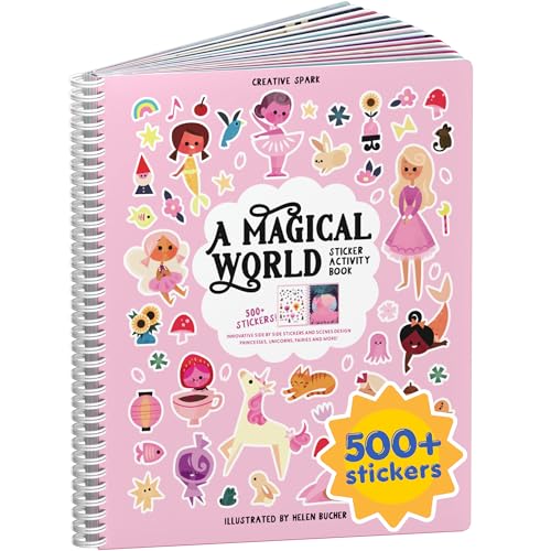 A Magical World 500+ Sticker Book for Girls by Cupkin Toddler Airplane Activity Coloring + Sticker Book, Road Trip Essentials, 12 Coloring Pages + Scenes for Ages 2–8 Years - color: A Magical World