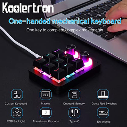 Koolertron 9-Key Mechanical Numpad with 2 Programmable Knobs, LED Backlit Macro Gaming Keyboard, Fully Customizable Numeric Keypad for PC - style: 9 Keys/Red switches/RGB Backlight