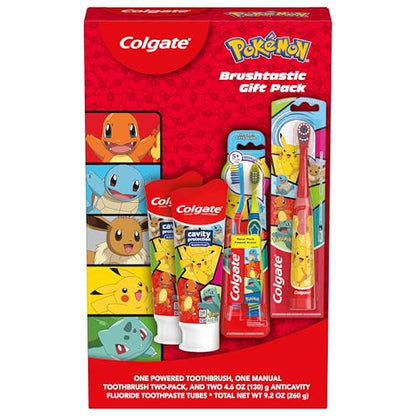 Colgate Kids Pokemon Toothbrush and Kids Toothpaste Gift Set, Includes Pokemon-Themed Battery Toothbrush, 2 Bubblegum Flavored Fluoride Toothpastes, and 2 Manual Toothbrushes - style: Pokemon