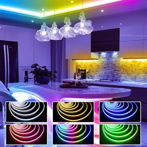 dalattin Smart RGB COB LED IC Strip Lights, 576 LEDs/m Addressable High Density Flexible with Remote & App Control, 16.4ft LED Lights for Living Room, Bedroom, Kitchen Lighting - size: 16.4FT