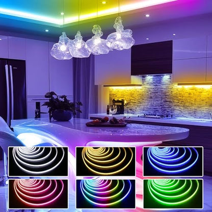 dalattin Smart RGB COB LED IC Strip Lights, 576 LEDs/m Addressable High Density Flexible with Remote & App Control, 16.4ft LED Lights for Living Room, Bedroom, Kitchen Lighting - size: 16.4FT