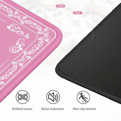Mahjong Mat - Elegant Pink with Lace Trim | Non-Slip Rubber Gaming Mat & Noise Reducer | for Mahjong Tiles, Poker, Cards, Dominoes, Board Games | 32.4x32.4 Inch - color: Pink-blue and White Porcelain