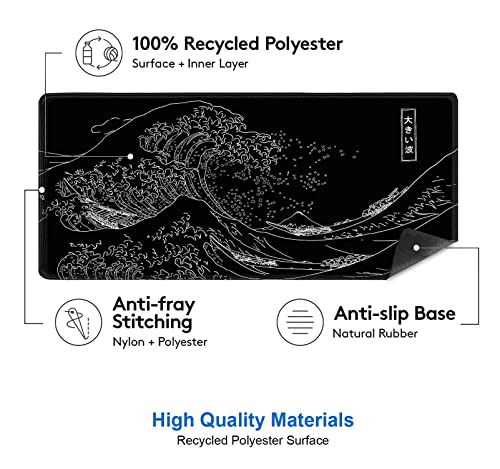 IMAYONDIA Japanese Great Wave Large Mouse Pad (35.4x15.7 in), Black Gaming Mouse Pad Anime XXL, Extended Kanagawa Mouse Mat Desk Pad, Non-Slip Rubber Base Long Computer Mice Pad - color: Japanese Great Wave
