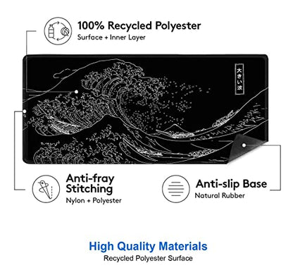 IMAYONDIA Japanese Great Wave Large Mouse Pad (35.4x15.7 in), Black Gaming Mouse Pad Anime XXL, Extended Kanagawa Mouse Mat Desk Pad, Non-Slip Rubber Base Long Computer Mice Pad - color: Japanese Great Wave