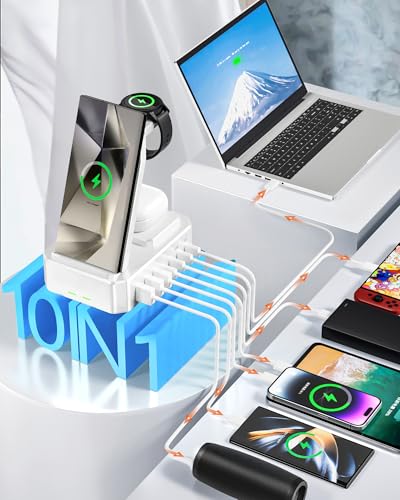 300W Wireless Charger for Samsung,Zutspzss 10 in 1 Wireless Charging Station, 65W USB C Fast Charging Stand for Samsung S25 Ultra/S24/S23/S22/Z Fold,Galaxy Watch Ultra7/6/5,Galaxy Buds,White - color: white