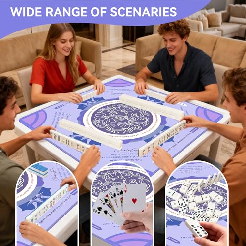 Mahjong Table Mat with Rules 31.5" x 31.5" Neoprene Rubber Square Purple Gaming Mat - Anti-Slip, Noise Reduction Durable & Easy to Clean for Mahjong Tiles, Poker, Dominoes & Board/Tile Games (Purple) - color: Purple