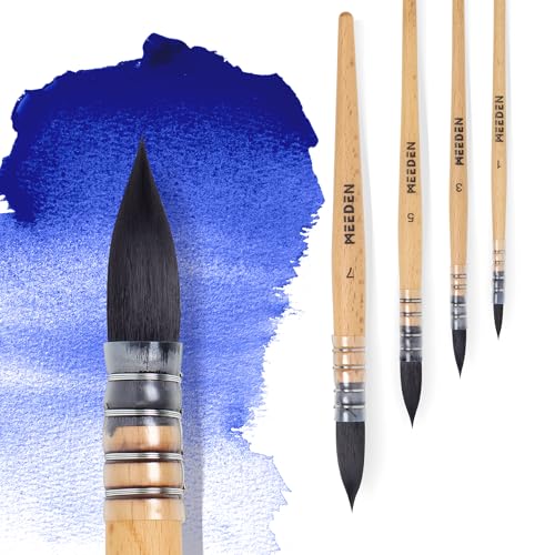 MEEDEN Watercolor Brushes Professional - 4 Pack Synthetic Squirrel Hair Artist Paint Brushes Set with Beech Wood Handle Great for Artists Hobbyists - size: Pack of 4
