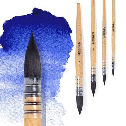 MEEDEN Watercolor Brushes Professional - 4 Pack Synthetic Squirrel Hair Artist Paint Brushes Set with Beech Wood Handle Great for Artists Hobbyists - size: Pack of 4