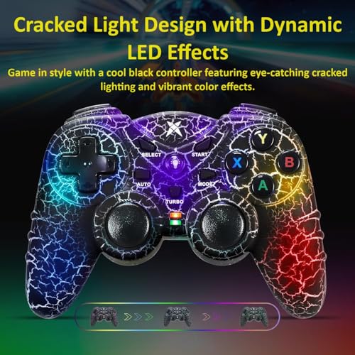 NBCP Wireless Controller for PC,Light-Up Gamepad,Black Crack Custom Design with RGB LED Lights,Turbo,Luminous Mode,Compatible with Windows 7/8/10/11 & Steam - color: Black Crack for PC Wireless