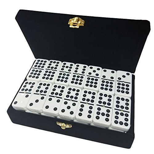 Marion Double 9 Domino Set (55 Tiles) Jumbo Tournament Professional Size with Spinners in Elegant Velvet Storage Box -White - color: White Velvet Box