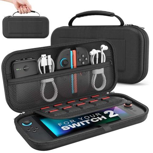 MoKo Carrying Case for Nintendo Switch 2 2025 Holds 10 Cartridges w/Pockets | Protective Hard Shell, Portable Travel Carry Case, Pouch for Switch 2 Accessories and Games, Black - color: Black, size: 10 Slots