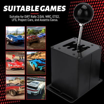 USB Simulator Shifter Compatible with Logitech G29 /G27 /G25 /G920 T300RS/GT Steering Wheel , Applicable for ATS ETS Dust WRC Sim Racing Games H Shifter with Carbon Fiber Grip - 7+R Black(PC System) - size: HB-1014-7R-BK