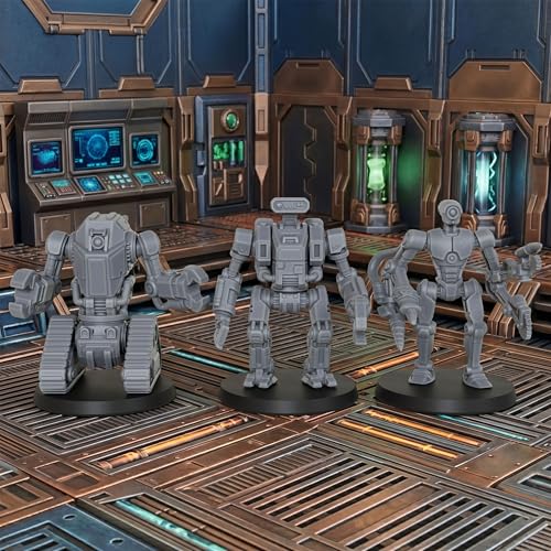 Sci-Fi Minis 28mm Tabletop Unpainted Miniatures -Industrial Droids AS1015 | Miniature Game & TTRPG, 1:56 Role Playing Sci-Fi miniatures RPG Accessory Set