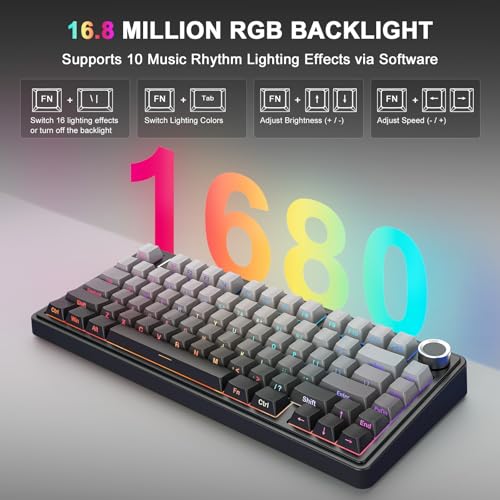 Aula F75 Wireless Mechanical Keyboard, 75% Gasket Mount Hot Swappable Gaming Keyboard with Knob, Creamy Sound Pre-lubed Linear Switches, Tri-Mode BT/2.4G/USB-C RGB PBT Keycaps for PC Mac - color: Gradient Black