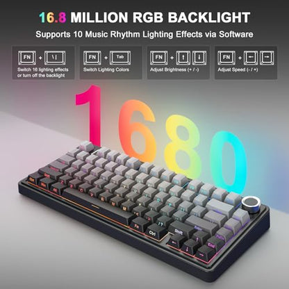 Aula F75 Wireless Mechanical Keyboard, 75% Gasket Mount Hot Swappable Gaming Keyboard with Knob, Creamy Sound Pre-lubed Linear Switches, Tri-Mode BT/2.4G/USB-C RGB PBT Keycaps for PC Mac - color: Gradient Black