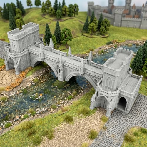 Fantasy Building Modular Castle Bridge Terrain 25mm for Tabletop Games | 1:64 Scale Large Modular Castle Bridge with Towers, Multi-Part Design, Easy Press-Fit Assembly for RPG Campaigns, Wargames