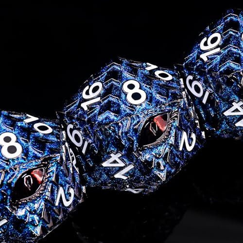 1 die Metal D20 DND Dice - Dragon Scale Metallic 20 Sided Giant Polyhedral Dice,35mm Large Dragon Eye Metal D&D Dice for Dungeons and Dragon Tabletop Game(Blue Glitter Dragon Scale) - color: Blue Glitter Dragon Scale