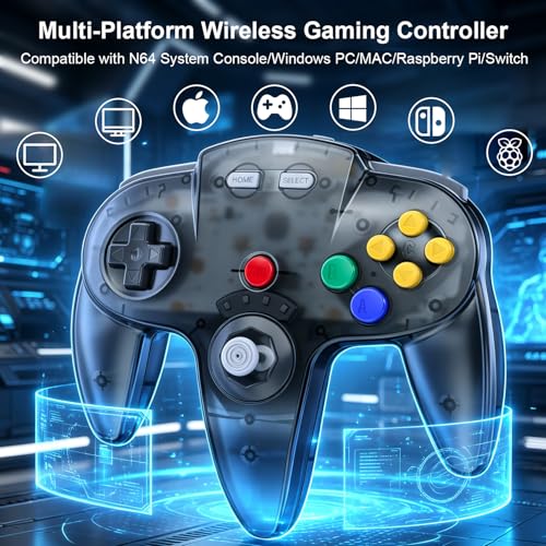 KIWITATA Wireless N64 Controller for Switch Games, 2.4GHZ N64 Wireless Remote Joystick Game Controller Compatible with N64 Console, Switch 1/2, Windows PC & Mac Clear Gray - color: Clear gray