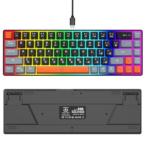 Snpurdiri 60% Percent Gaming Keyboard (68 Keys, Black-Grey-Orange) | Compact RGB Backlit Small Gaming Keyboard for Windows, PC, Laptop - color: Black Grey Orange