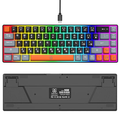 Snpurdiri 60% Percent Gaming Keyboard (68 Keys, Black-Grey-Orange) | Compact RGB Backlit Small Gaming Keyboard for Windows, PC, Laptop - color: Black Grey Orange