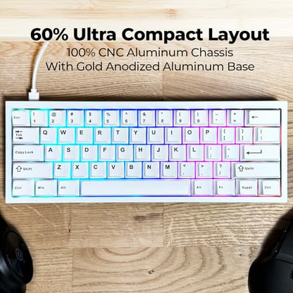 CyberPowerPC CK60 White 60% Hot-Swappable RGB Customizable Mechanical Gaming Keyboard, Dampening Foam, Aluminum CNC Case w/Gateron Red Switches and PBT Keycaps - color: White
