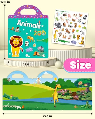 Walenced Reusable Sticker Book for Toddlers, Travel Stickers for Kids, Toddler Craft Activities Toys, Birthday Gifts for Boys & Girls - style: Animal Zoo