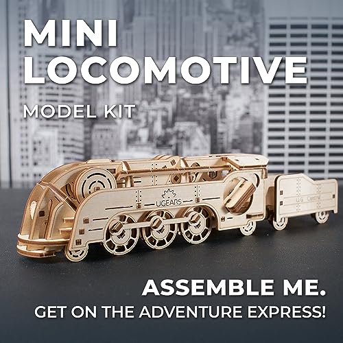 UGEARS Mini Locomotive 3D Wooden Puzzles for Adults - Wood Models for Adults to Build - Easy DIY Crafts for Adult Wooden Train Model Kit - Rubber Band-Powered Mechanical Puzzles - color: Mini Locomotive
