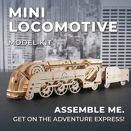 UGEARS Mini Locomotive 3D Wooden Puzzles for Adults - Wood Models for Adults to Build - Easy DIY Crafts for Adult Wooden Train Model Kit - Rubber Band-Powered Mechanical Puzzles - color: Mini Locomotive