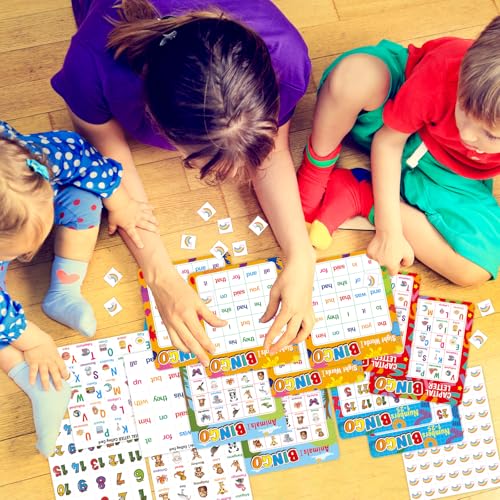 Fancy Land ABC & 123 Bingo Game for Kids 4 in 1 Educational Bingo Cards Set | Sight Words Animals Alphabet Numbers Board Game for Kindergarten Preschool Ages 4-8 Counting and Matching Skills Development
