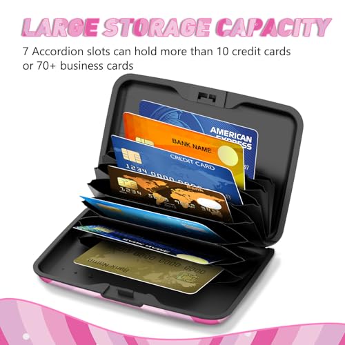 Credit Card Holder, Mini RFID Small Aluminum Card Wallet Business Card Case | Blocking Slim Metal RFID Blocking Front Pocket Wallet Hard Case Durable CC Holder for Women Girls, Pink Hearts - color: Pink Hearts