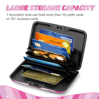 Credit Card Holder, Mini RFID Small Aluminum Card Wallet Business Card Case | Blocking Slim Metal RFID Blocking Front Pocket Wallet Hard Case Durable CC Holder for Women Girls, Pink Hearts - color: Pink Hearts