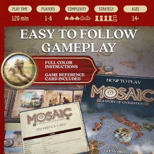 Mosaic: A Story of Civilization - Strategy Board Game for Adults and Family | Fast, Fun, Action-Selection and Area Control Game | 1-6 Players | Ages 14 and Up | 120 Minutes | by Forbidden Games