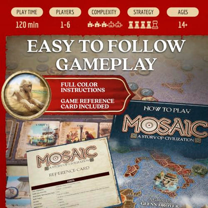 Mosaic: A Story of Civilization - Strategy Board Game for Adults and Family | Fast, Fun, Action-Selection and Area Control Game | 1-6 Players | Ages 14 and Up | 120 Minutes | by Forbidden Games