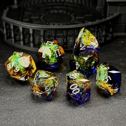 HAOMEJA Colorful Polyhedral Resin Dice Set, Hand-Cut Diamond Facet Optical Dice | Perfect for RPG, Tabletop & Board Games | Halloween, Christmas & Birthday Gift (Blue Yellow) - color: 4 Blue Yellow