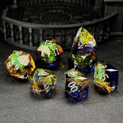 HAOMEJA Colorful Polyhedral Resin Dice Set, Hand-Cut Diamond Facet Optical Dice | Perfect for RPG, Tabletop & Board Games | Halloween, Christmas & Birthday Gift (Blue Yellow) - color: 4 Blue Yellow