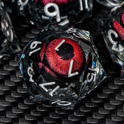 ARUOHHA DND Resin Dice Dragon Eye Dice Liquid Core Red Sharp Edged Dice Set with Gift Box, Polyhedral D and D Dice Set Role Playing Game D20 D12 D10 D8 D6 D4 - color: Yy03-red