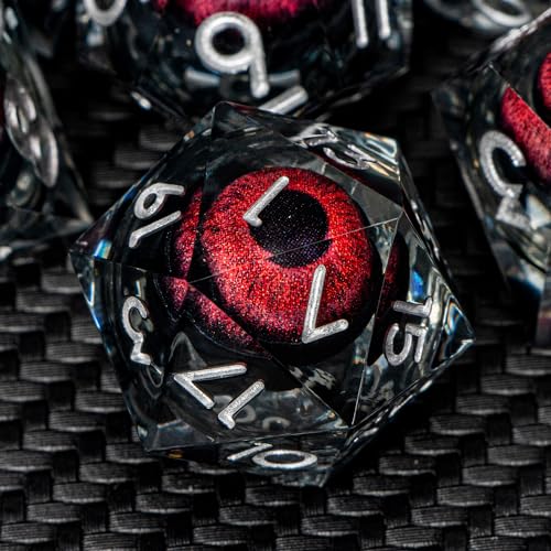 ARUOHHA DND Resin Dice Dragon Eye Dice Liquid Core Red Sharp Edged Dice Set with Gift Box, Polyhedral D and D Dice Set Role Playing Game D20 D12 D10 D8 D6 D4 - color: Yy03-red