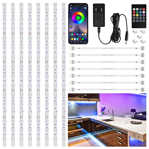 8 PCS RGB Under Cabinet Lighting Kit, App and Remote Control Led Strip Lights, Music Sync Color Changing Led Lights with ETL Listed Power Adapter, for Cabinet, Counter, Shelf, Bookcase, 13ft - size: 13FT